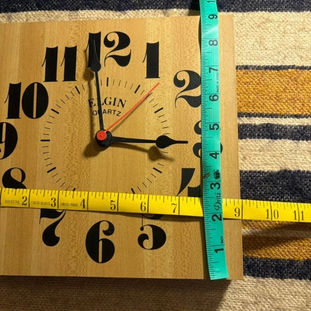 Elgin Quartz Wall Clock 8in Wood Square Vintage MCM Style Analog Home Decor